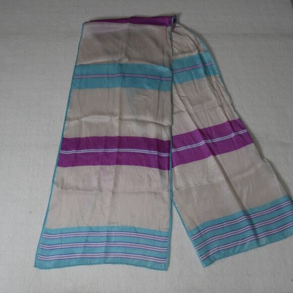 Vtg Evan Picone Designer Scarf Pink Plum Turquoise Strips Semi-Sheer 10"x51.5" - Picture 5 of 8